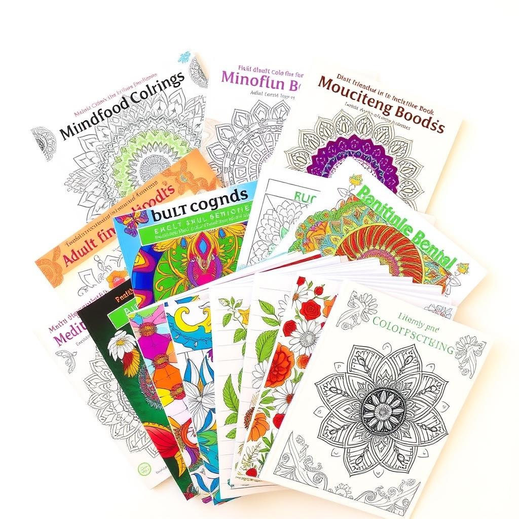 Selection of adult coloring books featuring mandalas and patterns Selection of adult coloring books featuring mandalas and patterns