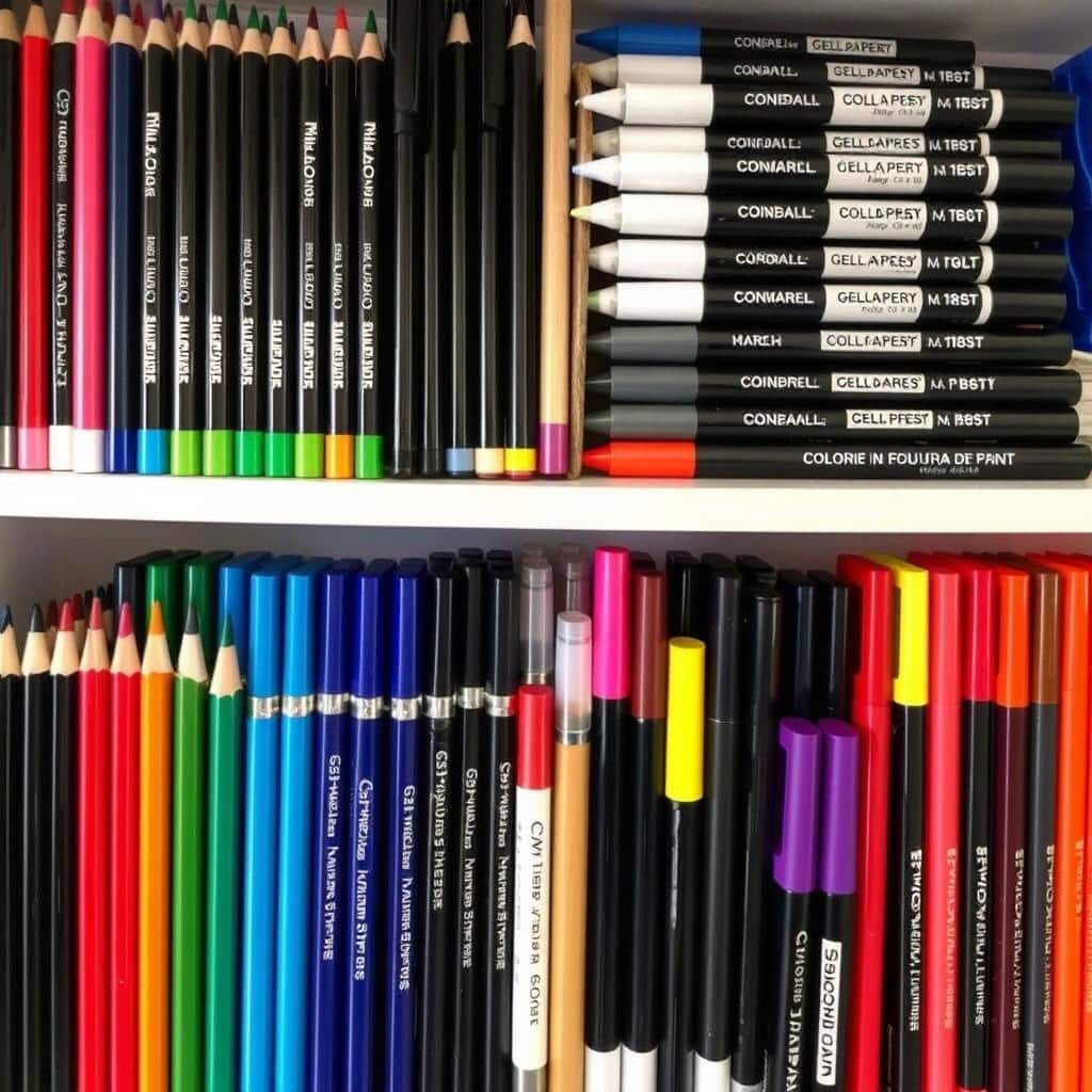 Various coloring tools including pencils, markers and crayons Various coloring tools including pencils, markers and crayons